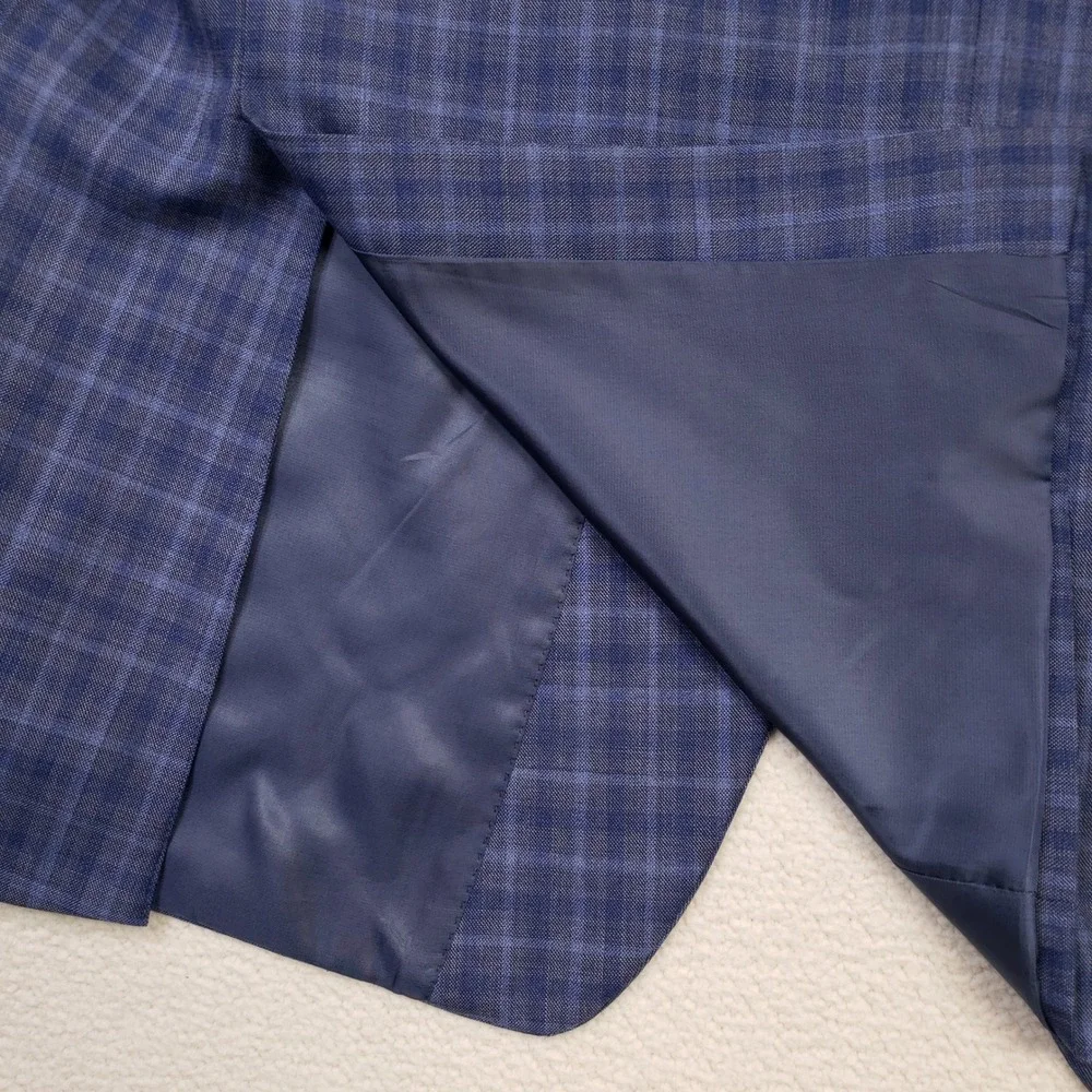 Ralph Ralph Lauren Sport Coat Men 52L Blue Plaid Check Wool Blend Stretch Blazer